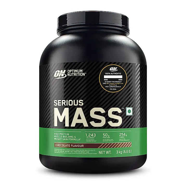 Optimum Nutrition (ON) Serious Mass High Protein High Calorie Weight Gainer Powder - 3 kg (Chocolate) with Vitamins and Minerals, Suitable for Vegetarians
