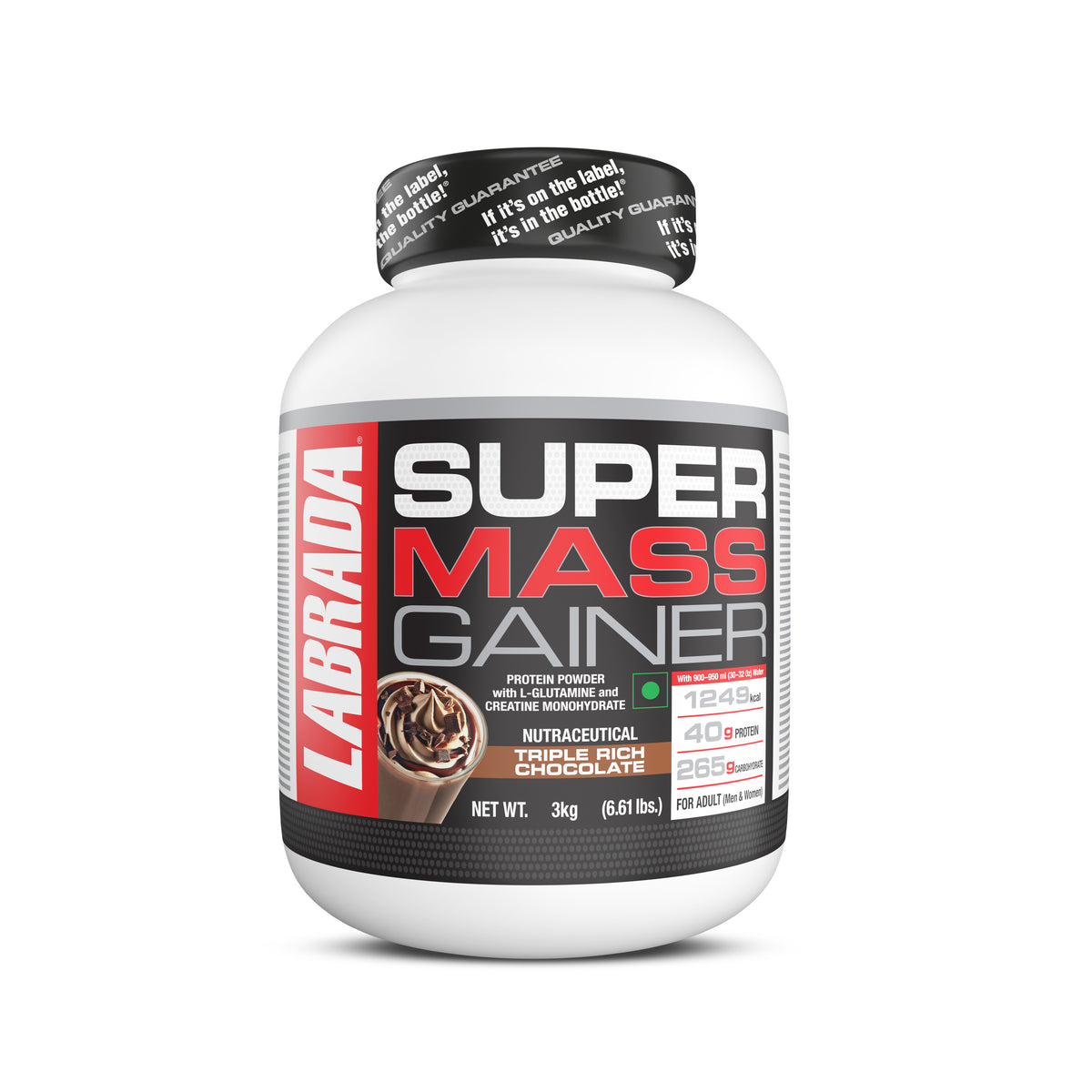 Labrada Super Mass Gainer Weight Gainer Powder | 40g Protein & 256g Carbs per Serving | High Calorie Muscle Mass Gainer for Weight Gain & Muscle Building | Chocolate Ice Cream Flavor | 3kg