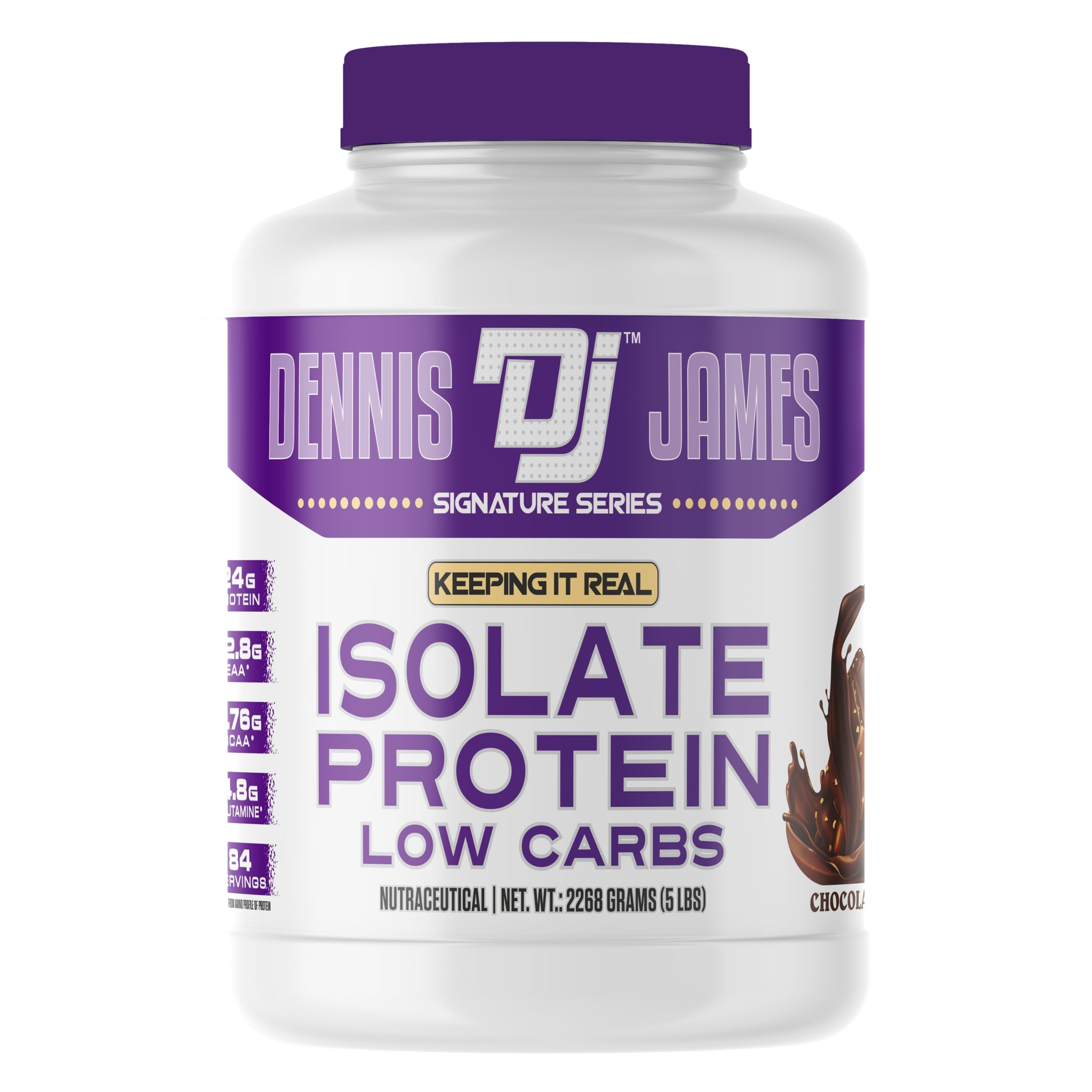 Dennis James Signature Series Isolate Protein | Whey Proteins | Low Carbs | Chocolate Flavor | 5 lbs (2268g) 84 Servings | Premium Isolate for Muscle Recovery