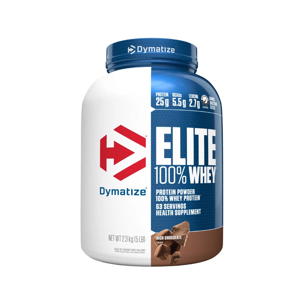 Dymatize Nutrition Elite 100% Whey Protein | Whey Protein Powder | Muscle Recovery | 25g Protein, 5.5g BCAA | Fast-Absorbing Protein | Gluten-Free | Blend with BCAAs & Glutamine | Rich Chocolate | 5 Lbs