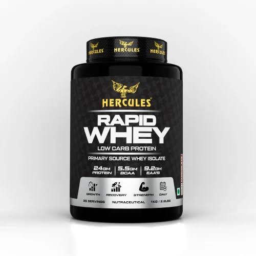 Hercules Rapid Whey Low Carbs Protein, Zero Added Sugar, Nil Cholesterol, Primary Source Whey Isolate