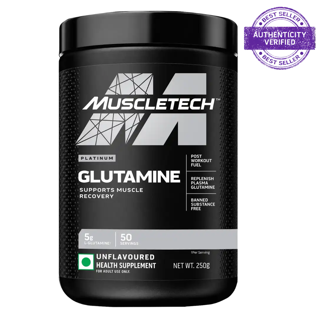 Muscletech Glutamine | Muscletech Platinum 100% Glutamine | Post Workout Recovery Drink | L-Glutamine Powder For Men & Women | Muscle Recovery | Unflavored (50 Servings) - 250 grams..