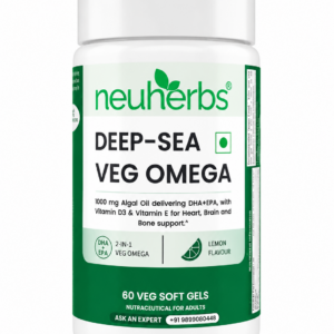 Neuherbs Deep-Sea Veg Omega 3 Supplement | 1000mg Algal Oil | Omega3 Vegetarian Capsules | Supports Heart, Brain, Skin & Bone Health | 100% RDA Vitamin D3 & E | Heavy Metals Tested - 60 Veg Softgels