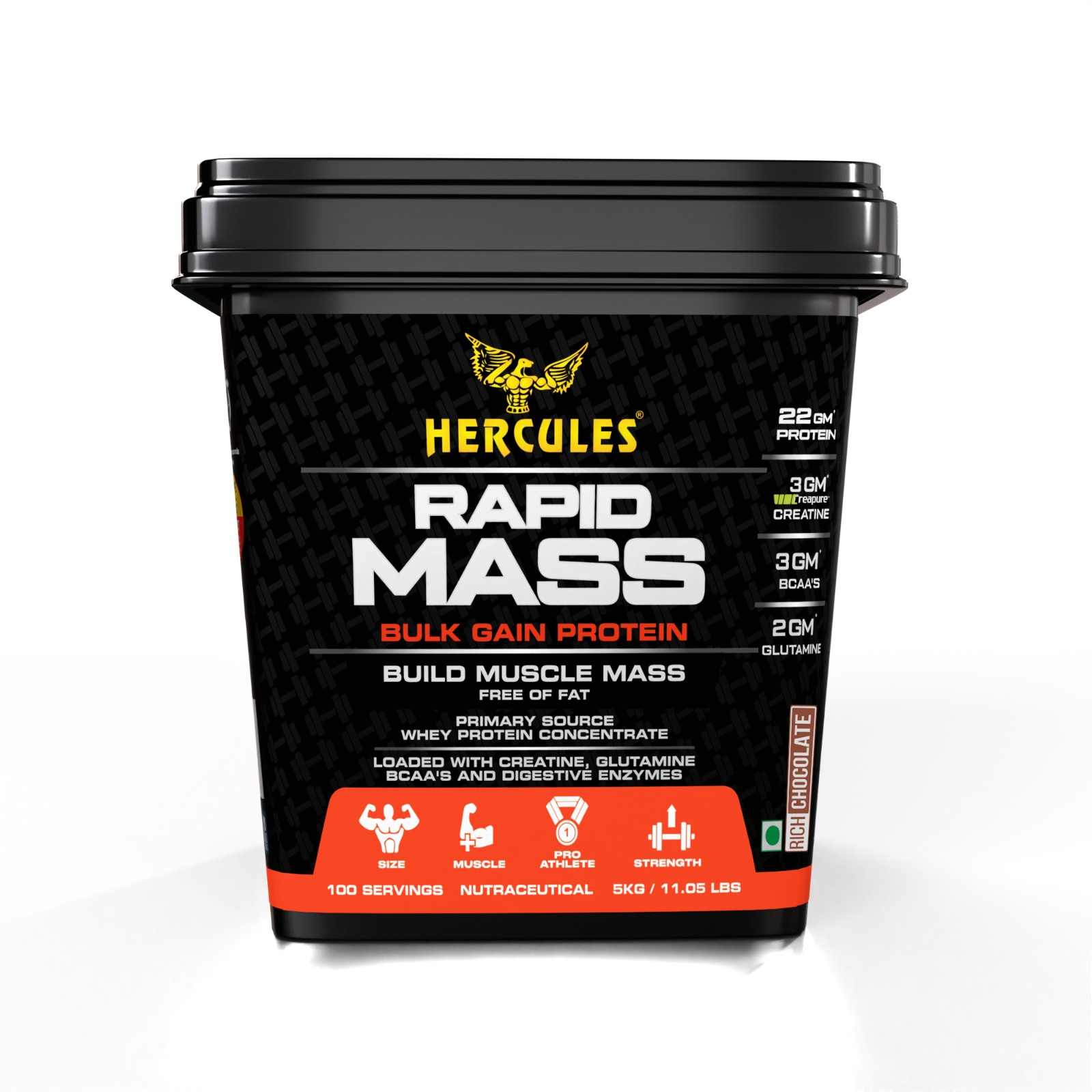 Hercules Rapid Mass Bulk Gain Protein, Zero Added Sugar, With Added Creatine Creapure
